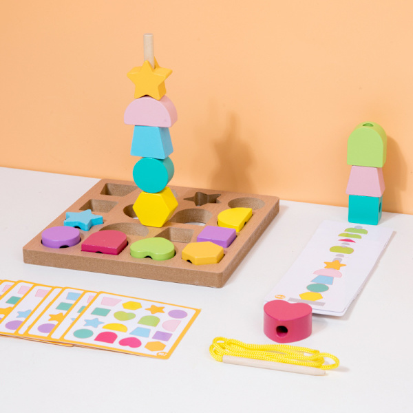 Barns opplysning fargeform kognitiv samsvarende strenging tre pedagogiske perler hånd-øye-koordinati