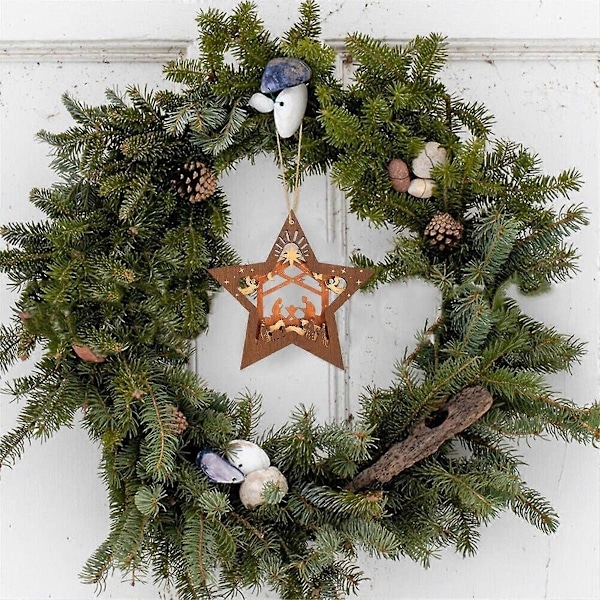 Julkrubba Ornament Jul Trä Hängande Ornament Flerlagers Julkrubba Julgransprydnad