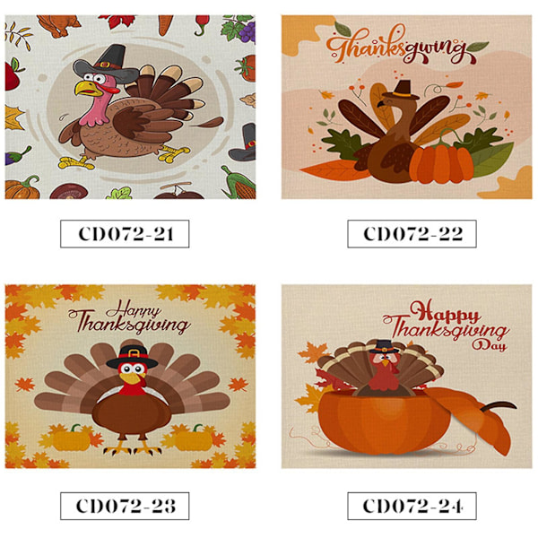 Thanksgiving-bordsunderlägg för familjer (4-pack kalkonbordsunderlägg) Tvättdekoration