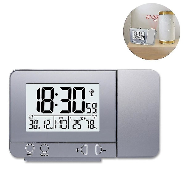 Digital Projektionsväckarklocka för Sovrum, Stor Väckarklocka med Projektion på Tak med USB-Port, Batteribackup, 180-projektor, LED-Display