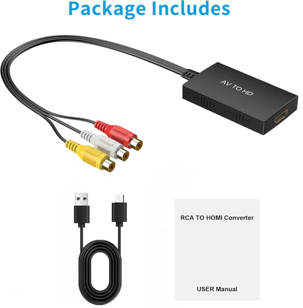 RCA til HDMI Konverter, Composite til HDMI Adapter understøtter 1080p PAL/NTSC