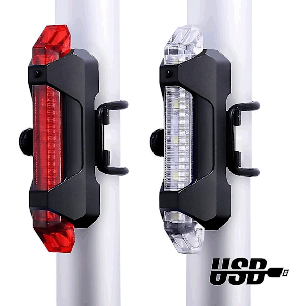 Genopladelig USB LED Cykel Baglygte Rød Lys Cykling LED Bag Multi Farve. (rød + hvid) (2 stk