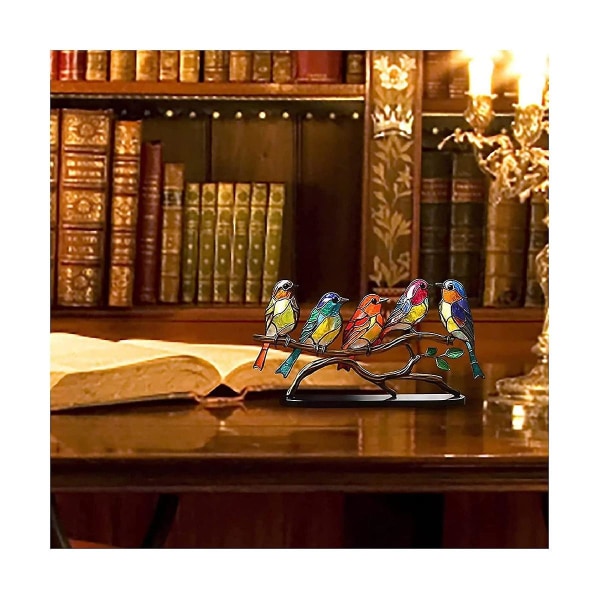 Farvede glasfugle på grenen skrivebordspynt, dobbeltsidet flerfarvet fuglefarver ornament