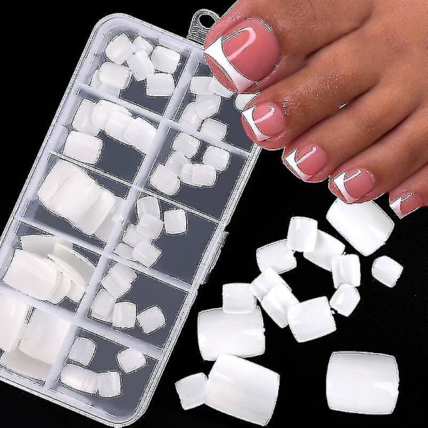 100 stk. Kvadratiske Falske Tånegle Fuld Dækning Hvid Kunstige Falske Tånegle Akryl Fod Neglekunst Tips Manicure Værktøjer - MXBC