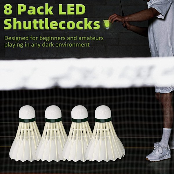 LED Badminton, 8-pack Lysande Badmintonbollar, Lysande LED-belysning, Färgglada Badmintonbollar för Inomhus- och Utomhussporter