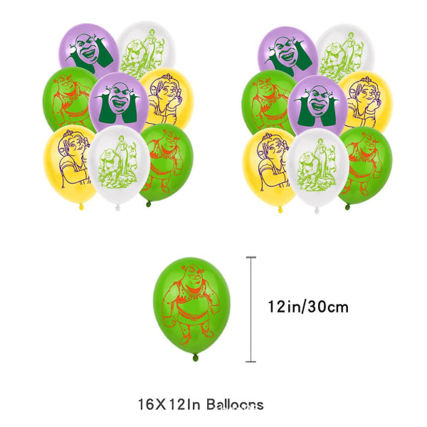 Shrek Tema Barn Födelsedag Dekor Ballonger Banner Cake Topper Set Party Supplies