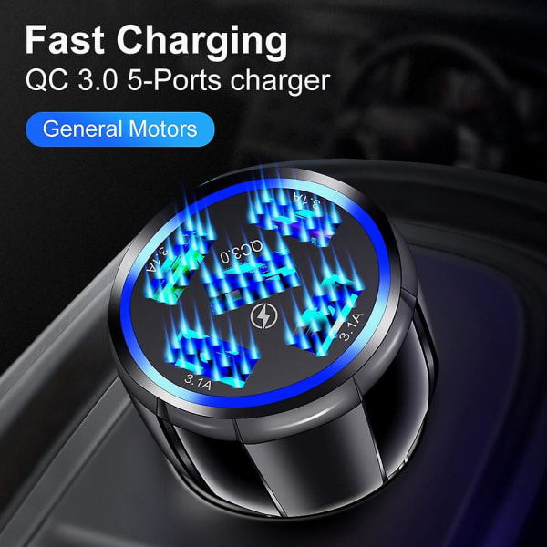 5-portars USB billaddare Quick Charge 3.0 Fast Car Lighter Billaddare Qc 3.1-svart