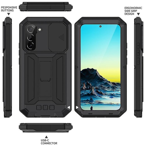 Til Samsung Galaxy S22+ / S22 Plus 5g R-just glidende kamera Metal + Silikone Holder Telefon Case
