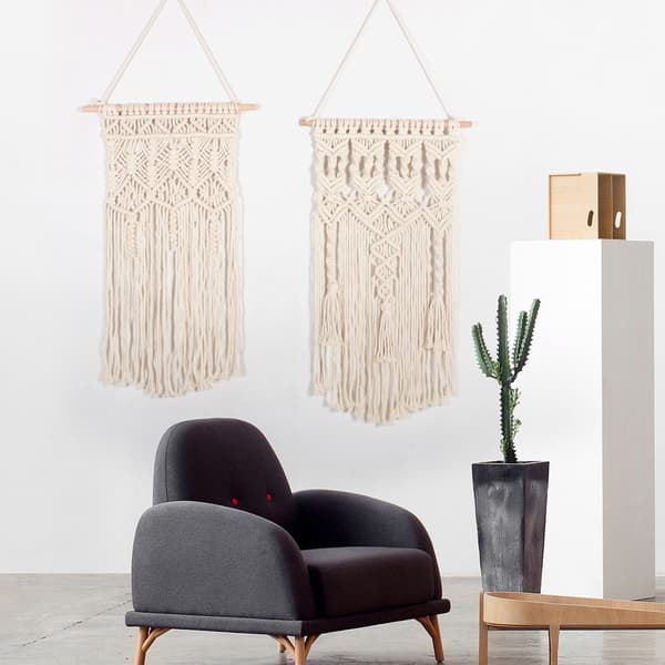 Makramé Vevd Vegghenging - 2 stk. Boho Chic Geometrisk Kunstdekor