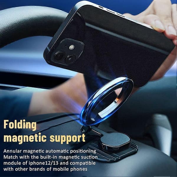 Magnetisk ring för instrumentbräda, bilhållare MagSafe-fäste för iPhone 14 13 12 Pro Max Mini Magnetfodral Fällbart bilfäste