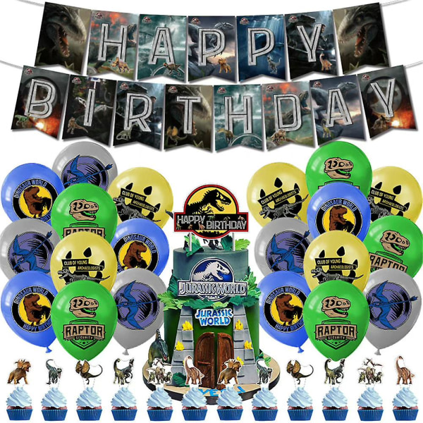 Jurassic World 3-tema Tillykke med fødselsdagen Bannerballoner Cupcake Cake Toppers Dekorsæt
