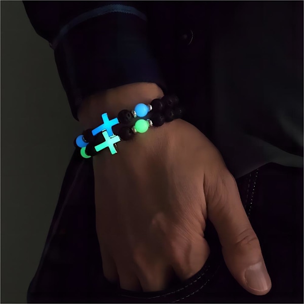 To lysende vintage armbånd i vulkansk sten, farverigt lysende kryds smykker, unisex