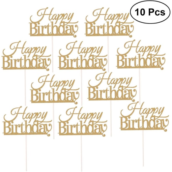 Best Of London 10 Pack Happy Birthday Cake Toppers Gulddekorationer