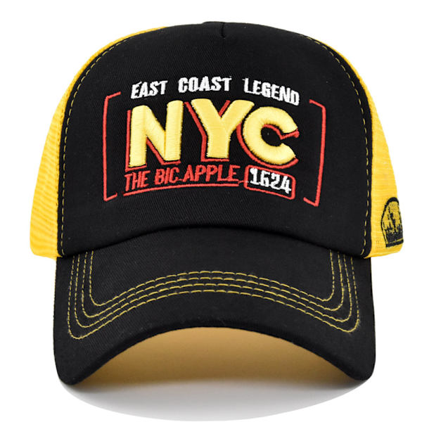 NYC brodert baseballcaps tredimensjonalt brodert andebill caps mesh caps personlig brodert buet brem solhatt 1 stk svart gul