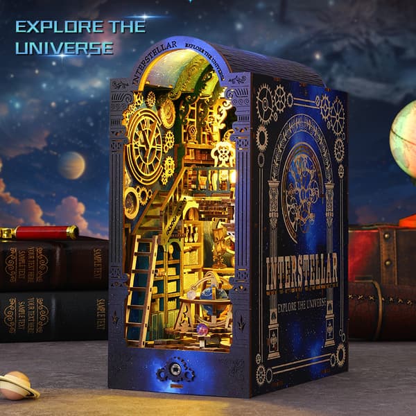 Interstellar Exploration DIY Bokstativ Montering Hus Tredimensjonal Bok Håndlaget Skrivebord Kunstnerisk Orname