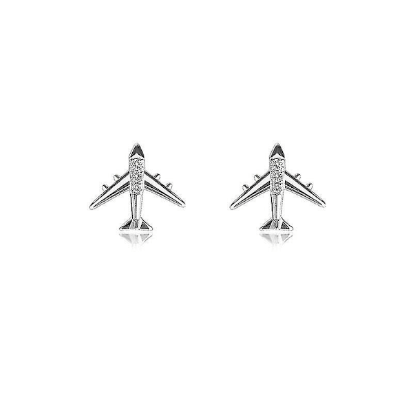 925 Sterling Silver Mini Airplane Earrings Female Fashion Women Diamond-studded Ear Bone Studs Temperament Personality Jewelry