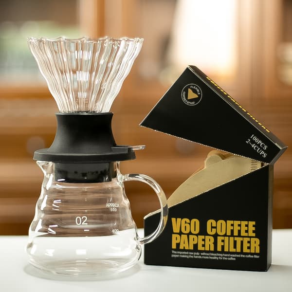 Smart Glas Hand-Drip Kaffefilter Kopp V02, Droppextraktion, Hemmabruk, Integrerat Filterset wavy vertical pattern