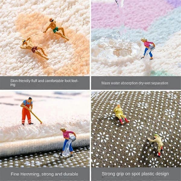 Blomsterbademåtter Bløde Plystern Checkerboard Gitre Blødt Blomstret Badeværelsestæppe Sengelampe Tæppeindretning Ant