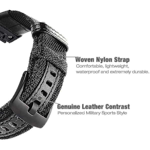 22 mm nylonrem for Garmin Fenix 5/ Fenix 6 (svart)-mxbc