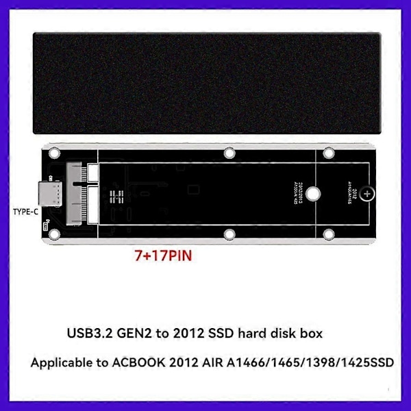 För 2012 Air A1425 A1398 A1465 A1466 SSD-fodral USB3.2 GEN2 6Gbps M.2 SATA SSD-box SSD-kabinett A-C