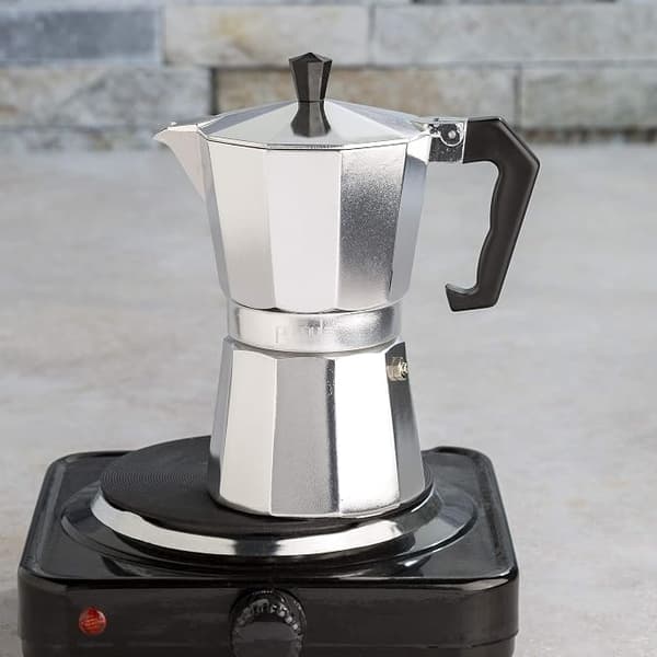 Espressomaskin, aluminium, grå, 6 koppar