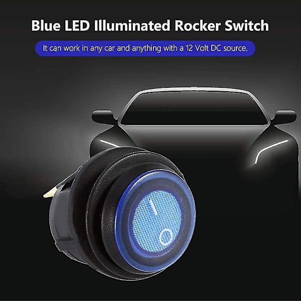 12V Vippströmbrytare, 12V 16A Auto LED Vippströmbrytare, Bil Strålkastare Växelströmbrytare Blått Ljus Rund Vippströmbrytare Strömbrytare Kontroll 3 Pin, 1 Pack