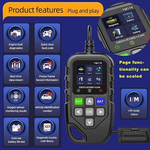 YM119 OBD2-skanner Live Data Profesjonell Mekaniker OBDII Diagnostisk Kodeavleserverktøy for Sjekk Motorlys