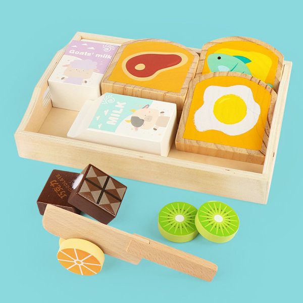 1 bit Qieqiele tidig utbildning pedagogiska trä barn frukost simulering rostat set baby lek Hou