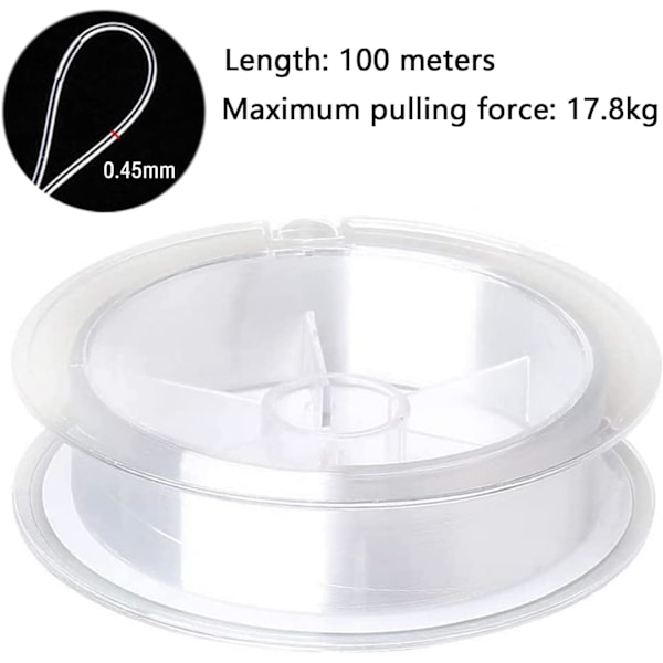Rnitle 100 Meter Fiskesnor, Nylon Fiskesnor, Transparent Monofilament Fiskesnor ca. 0,45 mm i Diameter