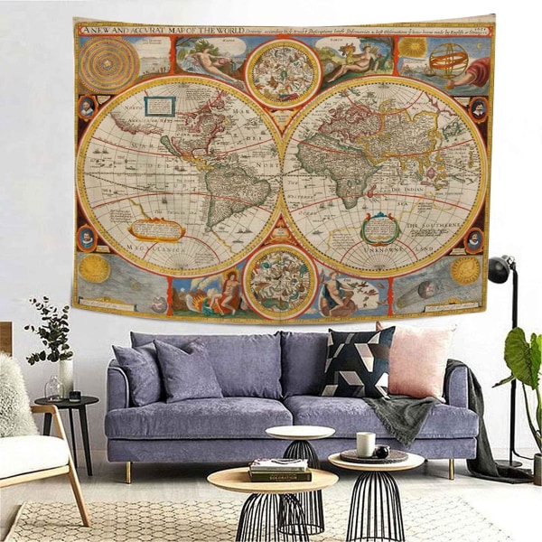 Maailmankartta Vintage Wanderlust Merirosvo Kartta Historiallinen Atlas Tapestry Jooga Seinävaatteet Kodinsisustus