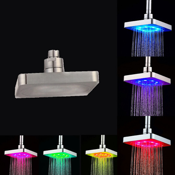 Dusjtopp spray LED firkantet topp spray Fargerik selvskiftende topp spray Ny 6 tommer