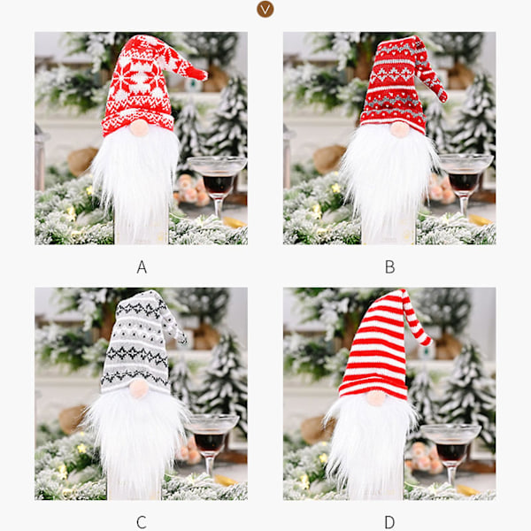 Jultomtar Vinflaskaöverdrag Santa Vinflaska Toppöverdrag Med Vit Skägg Stickad Hatt Jul Vinflaska Påsar Överdrag, 100% Ny