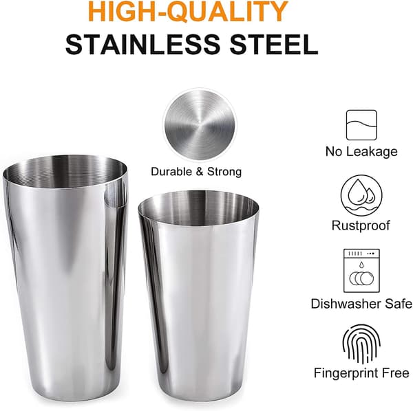 10-dels cocktailshakersett / barkit, inkluderer 750 ml shaker — rustfritt stål, sølv