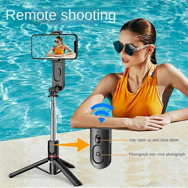 Trådløs Selfie Stick Tripod Stativ med Lys Bluetooth Fjernbetjening Udvidbar Tripod til iPhone Mobiltelefon Tiktok Live Streaming