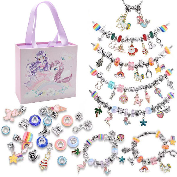 99 stycken tecknade sjöjungfruenhörning Ocean Series Kids DIY armband flicka handgjorda pärlor set presentask