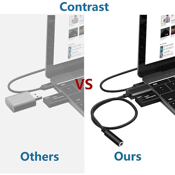 Usb-ääniadapteri, usb-3,5 mm:n ääniliitäntäadapteri, ulkoinen Usb-äänikorttiääniadapteri 3,5 mm:n kuuloke- ja mikrofoniliitännällä (musta/20 cm)