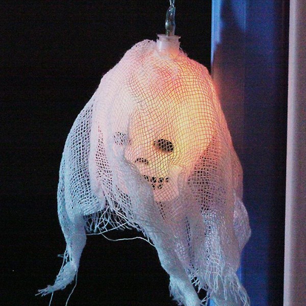 Halloween Creepy Skull Head med slöja Strängljus Spöklikt hängande Led Fairy Light Party Rekvisita Hem uteplats Inredning