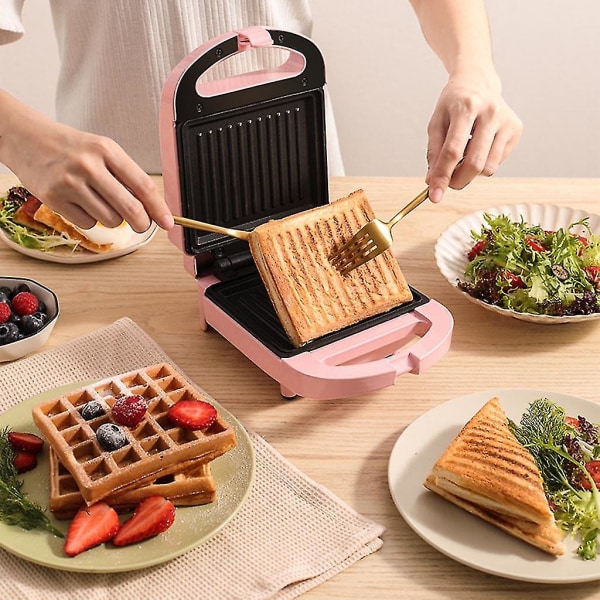 Bærbar elektrisk dobbelt vafler sandwichmaskine Non Stick Toast morgenmadsmaskine