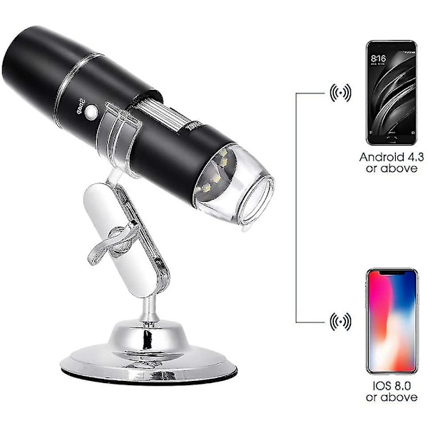Digitalt mikroskop 50x till 1000x, Usb Wifi-mikroskop Trådlös digital mini handhållen endoskop inspektionskamera med 8 justerbara LED-lampor, Kompatib