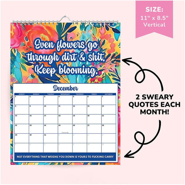 2024 Funny Sweary Kalender Væghængende Kreativ Mental Health Kalender Med Sweary Bekræftelser Månedlig Plan