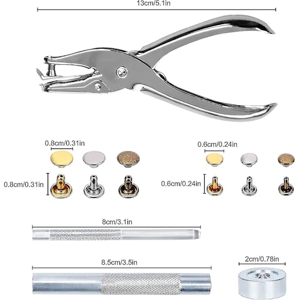 Lædernitter 240 sæt 2 størrelser Dobbelt nitte Rørformede metalnitter Med 3 stykker fastgørelsesværktøj og punch Diy læder