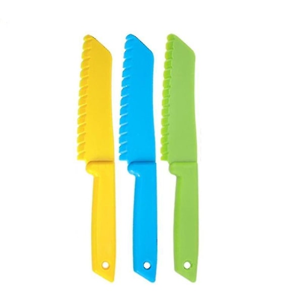 3 st salladsknivar i plast för barnsäker matlagningskock Nylon med tandad kant Blå plysch 43
