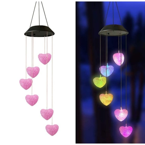 Rosa Ris Hjerte Solcellelampe, Solcellekonserveringsglass Lykt Solcellehagedekorasjon
