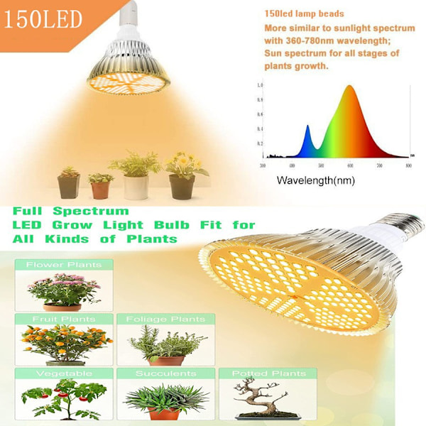 Plantelys E27 lampehode fullspektrum fylllys 150LED potteplante drivhus plantelys