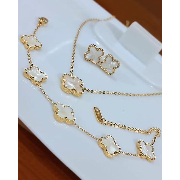 Lyckoklöverset - Halsband, Hängsmycke, Örhängen och Armband för Kvinnor och Flickor - 19k Guldpläterat Charmiga Smycken - Present till Kvinnor och Flickor