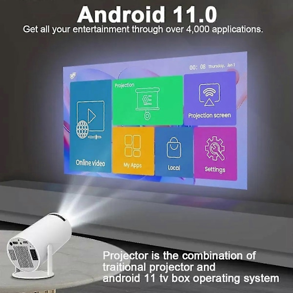 5G 4K Projektori Älykäs HD LED WiFi Bluetooth HDMI. USB Android Toimisto Kotiteatteri