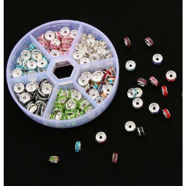 180 stk Nye krystal flade kant blandede farver jern diamant ring armbånd diy smykker tilbehør spacer perle hjul ring løs perle æske