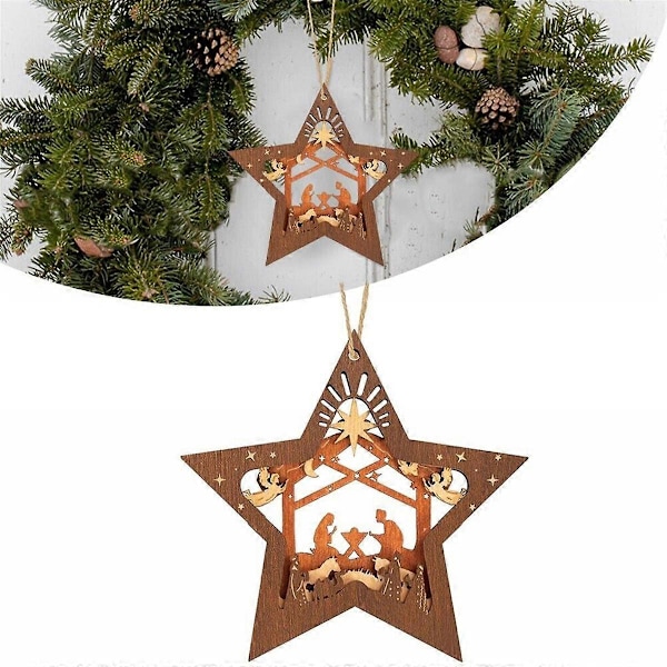 Julkrubba Ornament Jul Trä Hängande Ornament Flerlagers Julkrubba Julgransprydnad