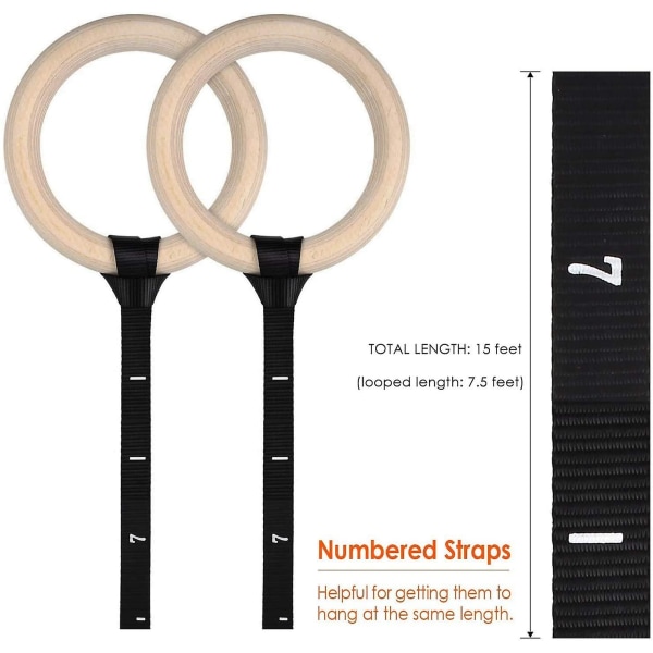 Fs018 Justerbare gymnastikringe af træ Træning Fitness Suspension Træning Birkeringe 32 mm + 2* nylonbånd