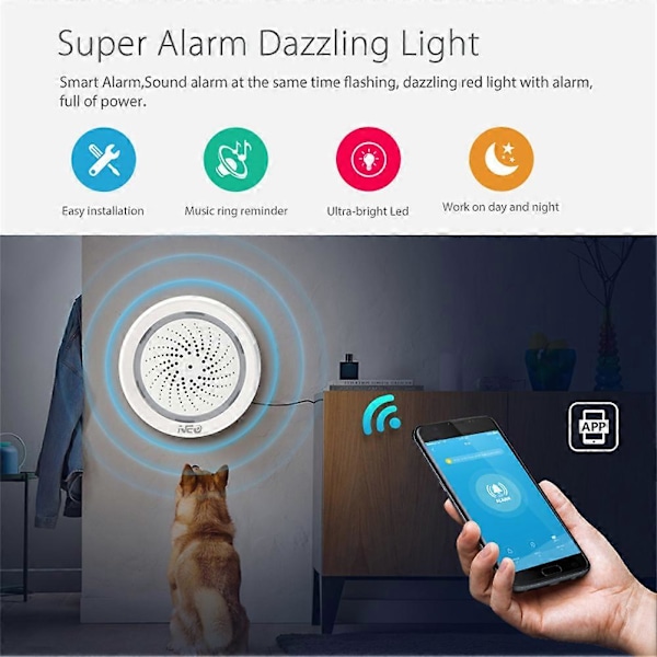 2-in-1 Tuya Smart Life Langaton Wifi-sireenihälytin Sensori Ääni- ja Valohälytin Sireeni Tukee
